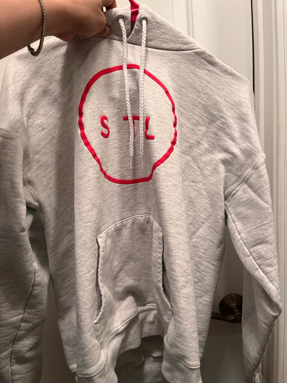 STL Logo Hoodie in Light Gray with Pink Accent